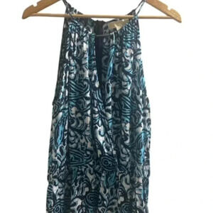 NWT Michael Kors Blue Paisley Halter Top Romantic Flowy Silver MK Tag Size 12